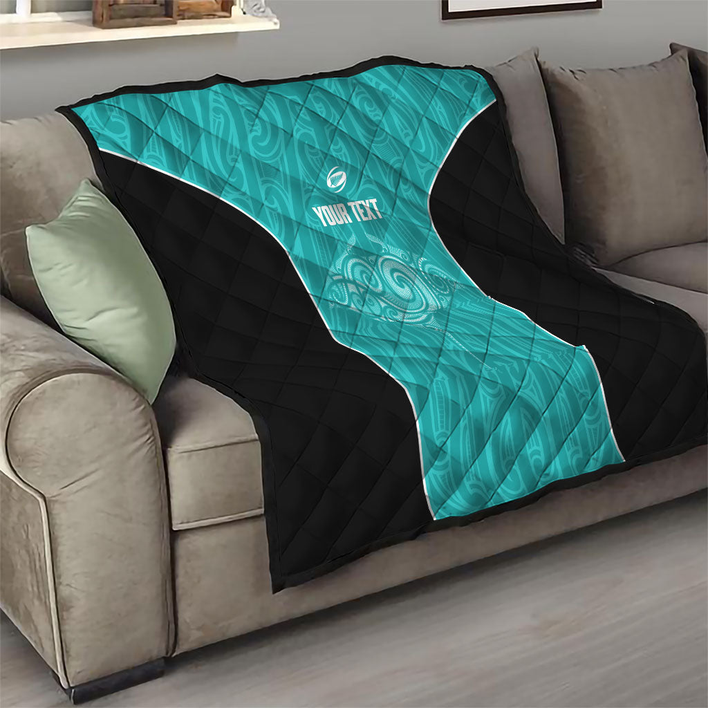 Custom New Zealand Stingray Oztag Quilt Tag Rugby Maori Pattern Teal Version