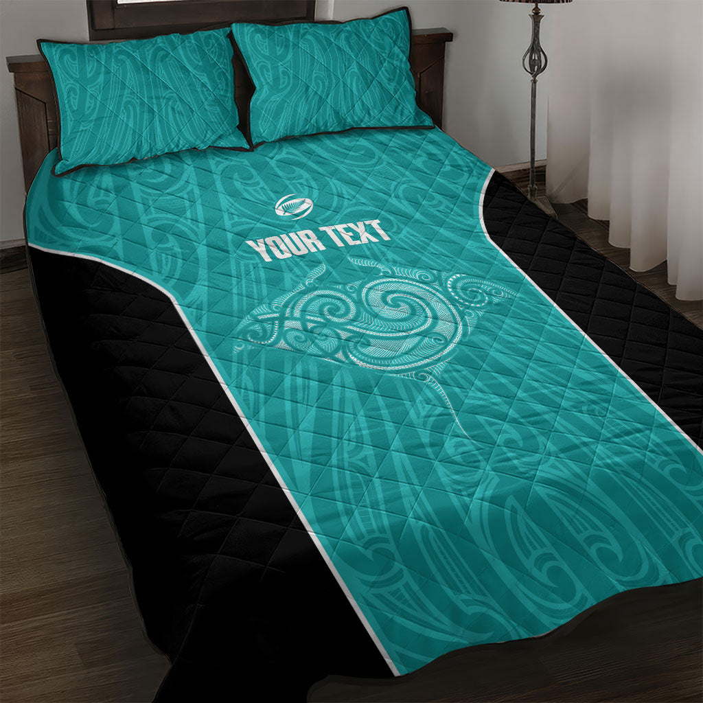 Custom New Zealand Stingray Oztag Quilt Bed Set Tag Rugby Maori Pattern Teal Version