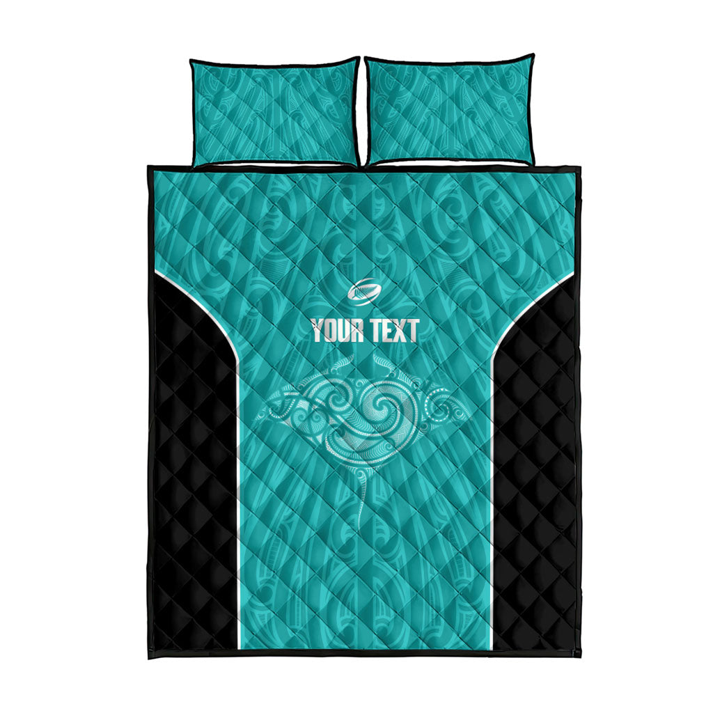 Custom New Zealand Stingray Oztag Quilt Bed Set Tag Rugby Maori Pattern Teal Version