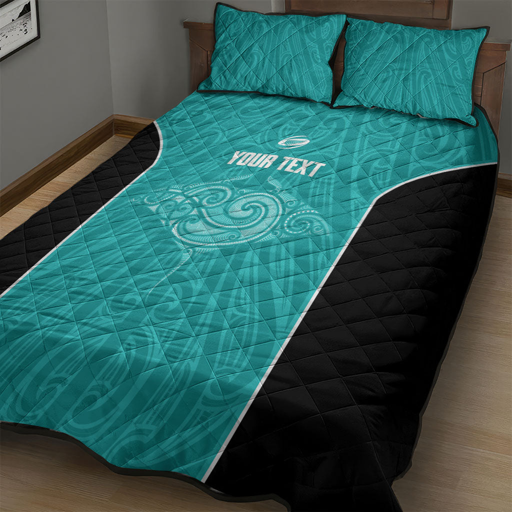 Custom New Zealand Stingray Oztag Quilt Bed Set Tag Rugby Maori Pattern Teal Version