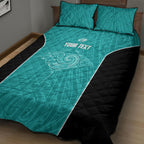 Custom New Zealand Stingray Oztag Quilt Bed Set Tag Rugby Maori Pattern Teal Version
