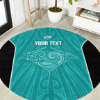 Custom New Zealand Stingray Oztag Round Carpet Tag Rugby Maori Pattern Teal Version