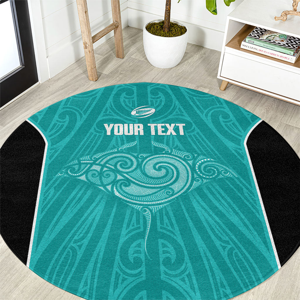 Custom New Zealand Stingray Oztag Round Carpet Tag Rugby Maori Pattern Teal Version
