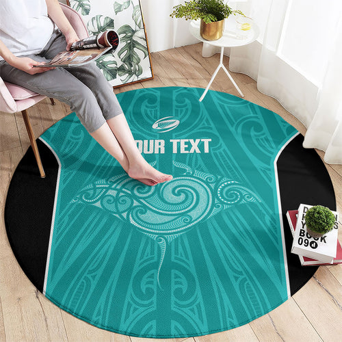 Custom New Zealand Stingray Oztag Round Carpet Tag Rugby Maori Pattern Teal Version