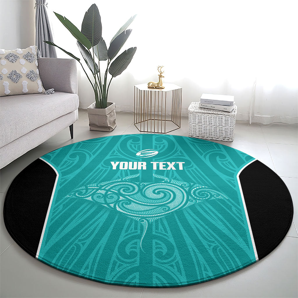Custom New Zealand Stingray Oztag Round Carpet Tag Rugby Maori Pattern Teal Version