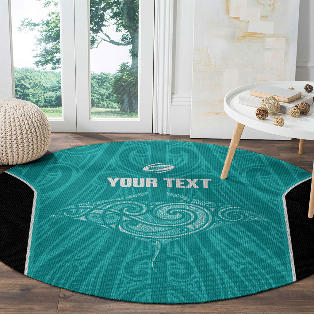Custom New Zealand Stingray Oztag Round Carpet Tag Rugby Maori Pattern Teal Version