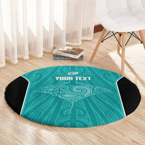 Custom New Zealand Stingray Oztag Round Carpet Tag Rugby Maori Pattern Teal Version