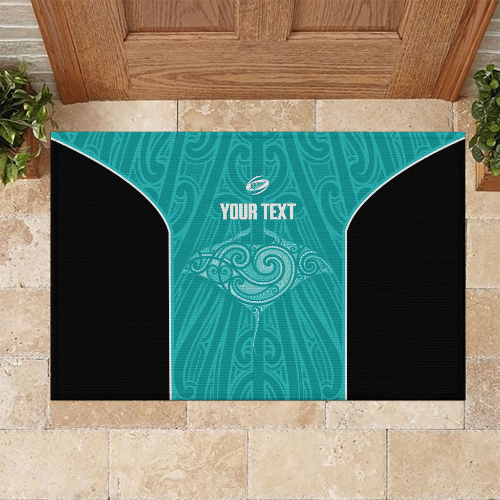 Custom New Zealand Stingray Oztag Rubber Doormat Tag Rugby Maori Pattern Teal Version