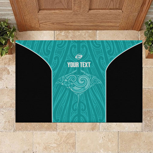 Custom New Zealand Stingray Oztag Rubber Doormat Tag Rugby Maori Pattern Teal Version