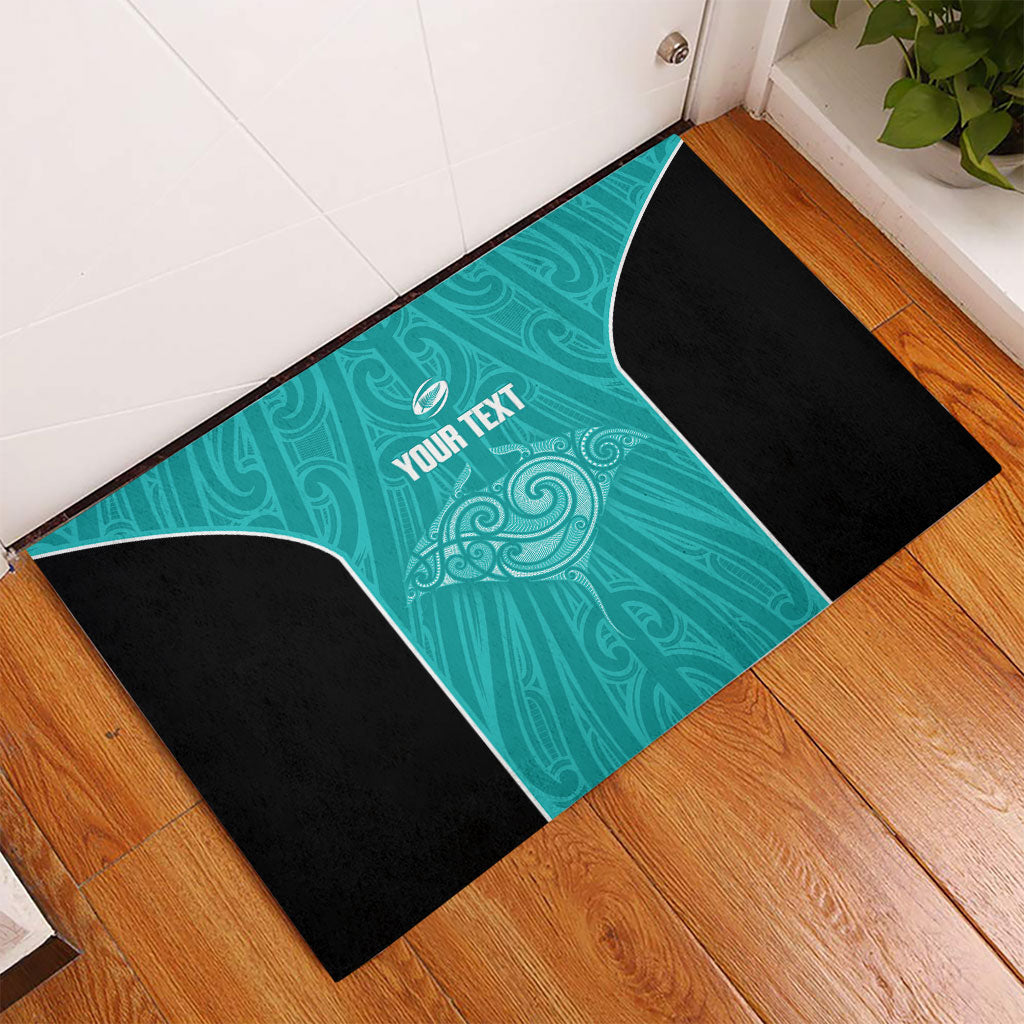 Custom New Zealand Stingray Oztag Rubber Doormat Tag Rugby Maori Pattern Teal Version