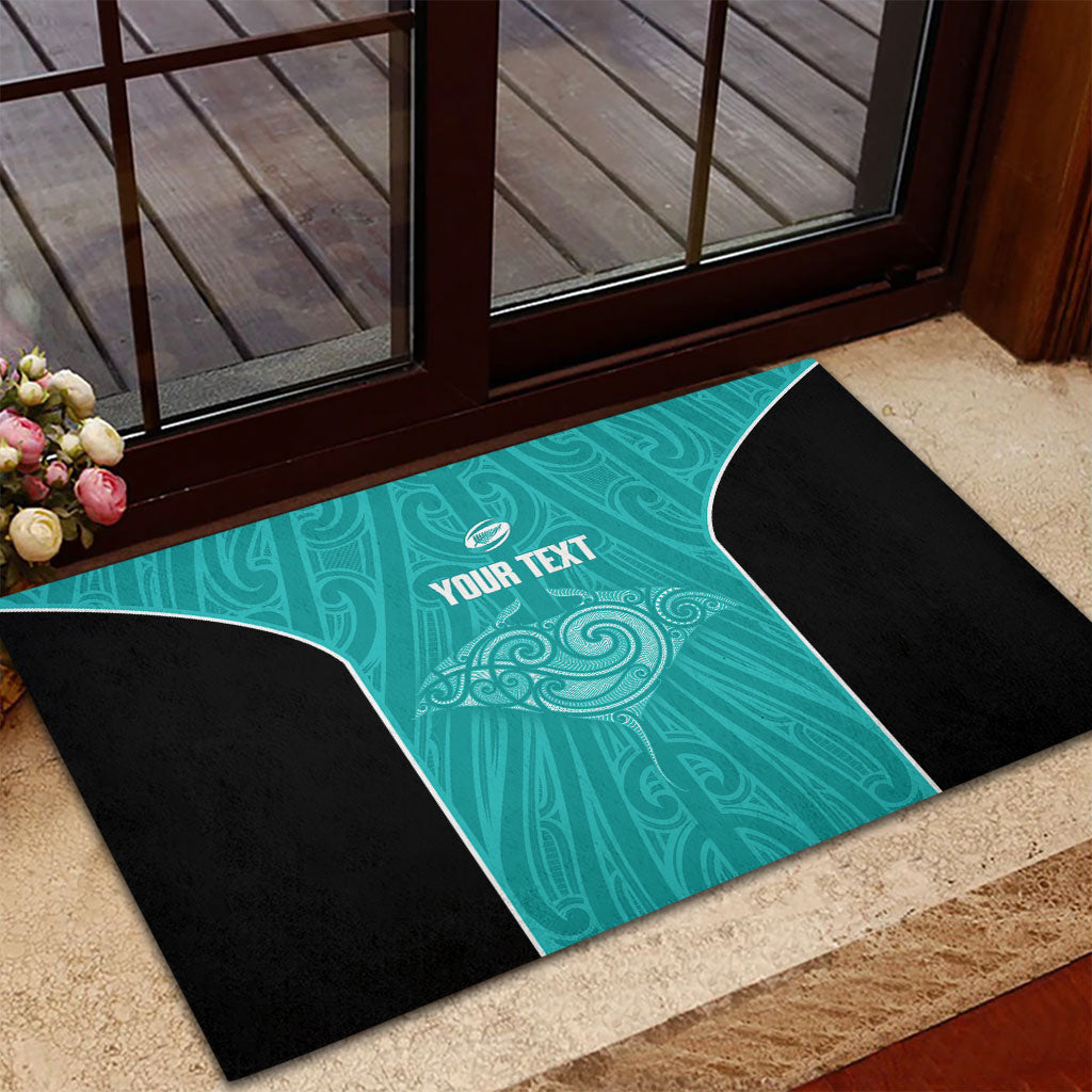 Custom New Zealand Stingray Oztag Rubber Doormat Tag Rugby Maori Pattern Teal Version