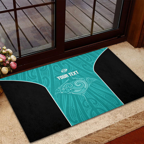 Custom New Zealand Stingray Oztag Rubber Doormat Tag Rugby Maori Pattern Teal Version