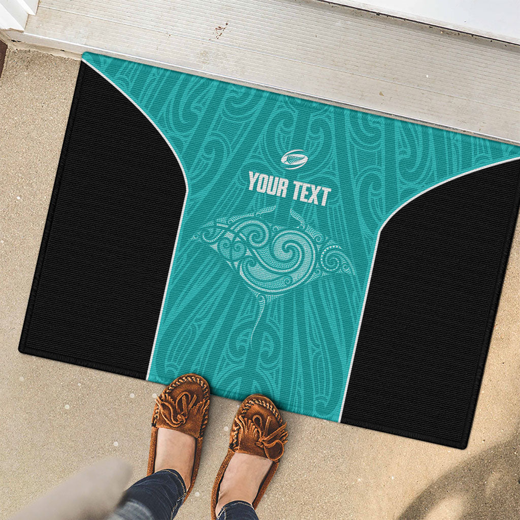 Custom New Zealand Stingray Oztag Rubber Doormat Tag Rugby Maori Pattern Teal Version
