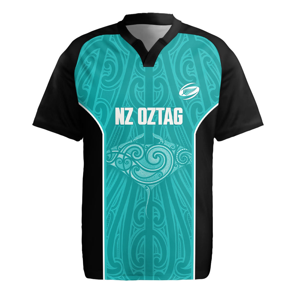 Custom New Zealand Stingray Oztag Rugby Jersey Tag Rugby Maori Pattern Teal Version