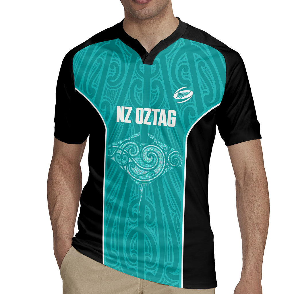 Custom New Zealand Stingray Oztag Rugby Jersey Tag Rugby Maori Pattern Teal Version
