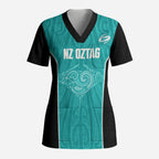 Custom New Zealand Stingray Oztag Scrub Top Tag Rugby Maori Pattern Teal Version