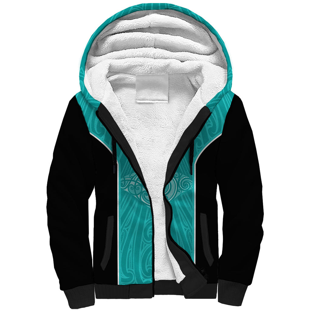 Custom New Zealand Stingray Oztag Sherpa Hoodie Tag Rugby Maori Pattern Teal Version