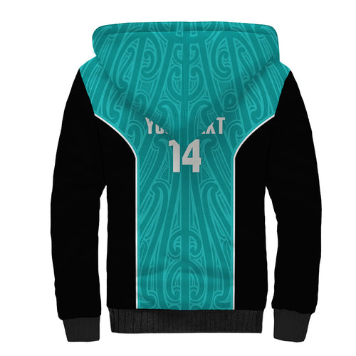 Custom New Zealand Stingray Oztag Sherpa Hoodie Tag Rugby Maori Pattern Teal Version
