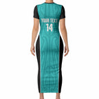 Custom New Zealand Stingray Oztag Short Sleeve Bodycon Dress Tag Rugby Maori Pattern Teal Version