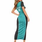 Custom New Zealand Stingray Oztag Short Sleeve Bodycon Dress Tag Rugby Maori Pattern Teal Version