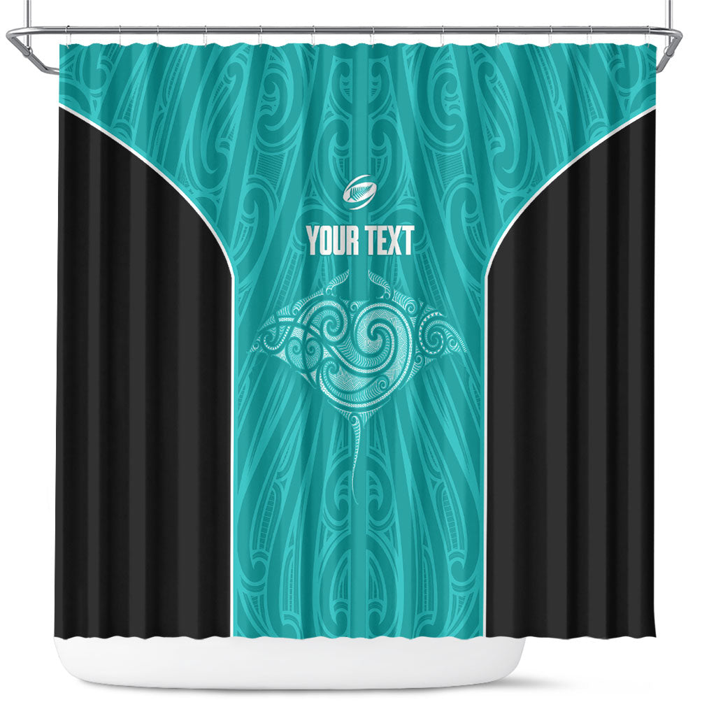 Custom New Zealand Stingray Oztag Shower Curtain Tag Rugby Maori Pattern Teal Version
