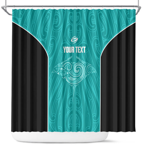 Custom New Zealand Stingray Oztag Shower Curtain Tag Rugby Maori Pattern Teal Version