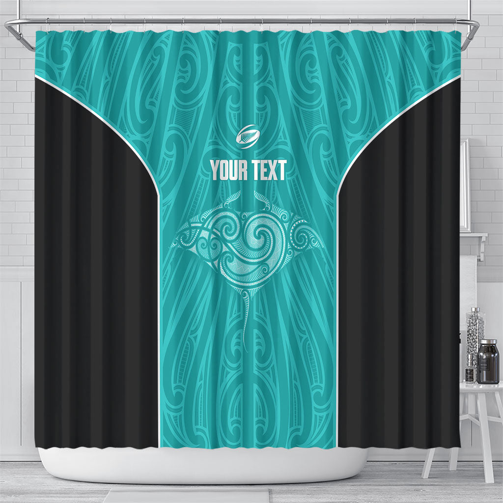 Custom New Zealand Stingray Oztag Shower Curtain Tag Rugby Maori Pattern Teal Version