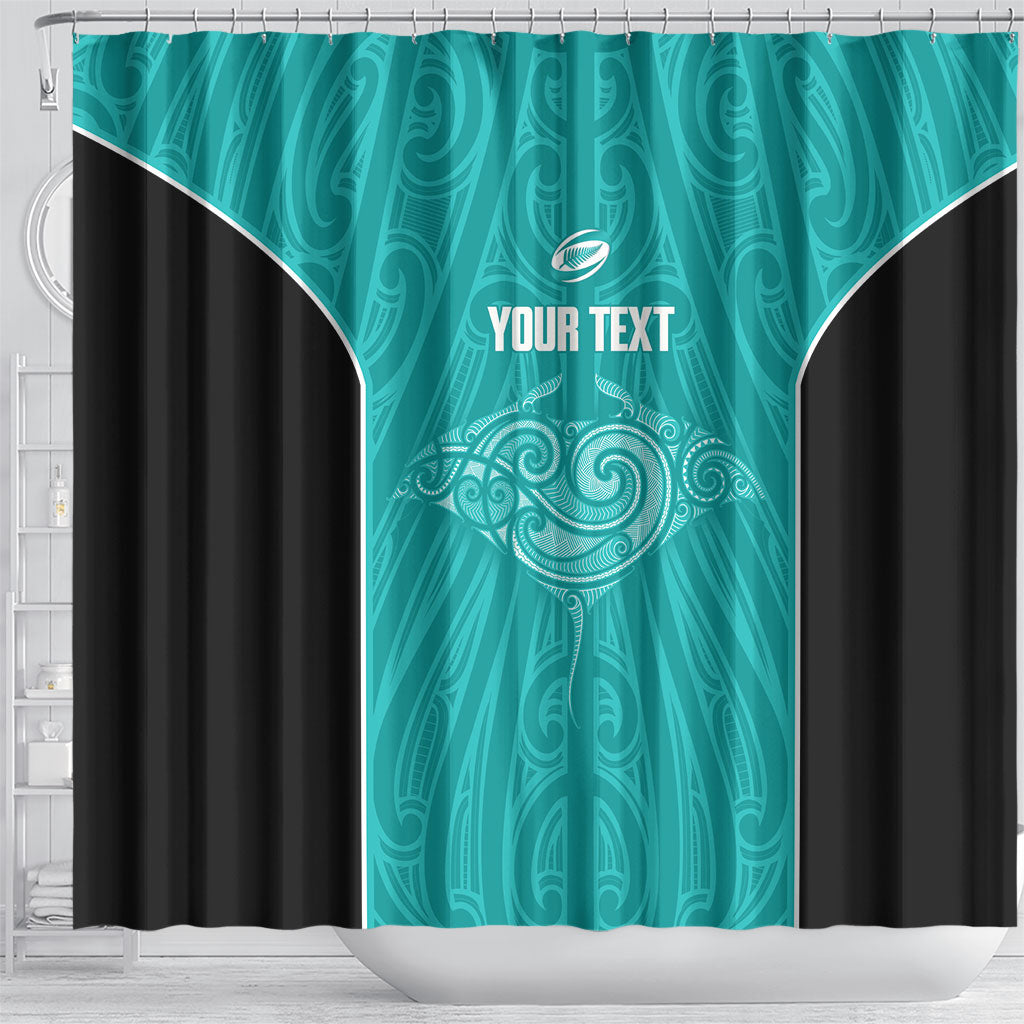 Custom New Zealand Stingray Oztag Shower Curtain Tag Rugby Maori Pattern Teal Version