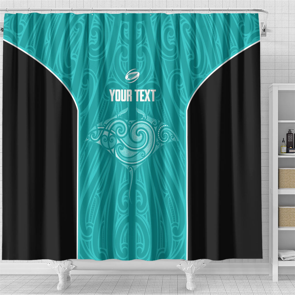 Custom New Zealand Stingray Oztag Shower Curtain Tag Rugby Maori Pattern Teal Version