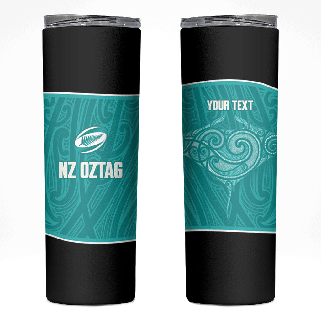 Custom New Zealand Stingray Oztag Skinny Tumbler Tag Rugby Maori Pattern Teal Version