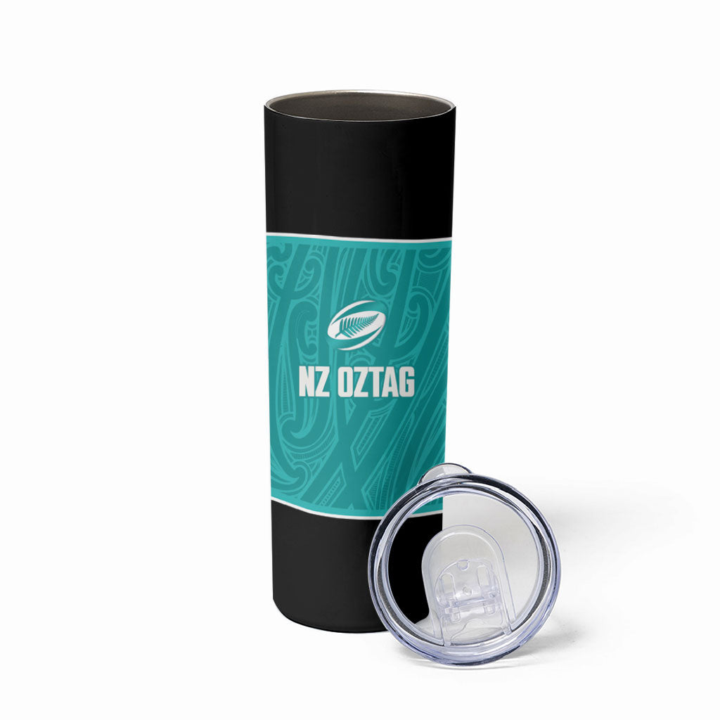 Custom New Zealand Stingray Oztag Skinny Tumbler Tag Rugby Maori Pattern Teal Version