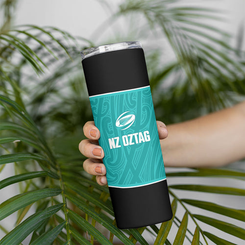 Custom New Zealand Stingray Oztag Skinny Tumbler Tag Rugby Maori Pattern Teal Version