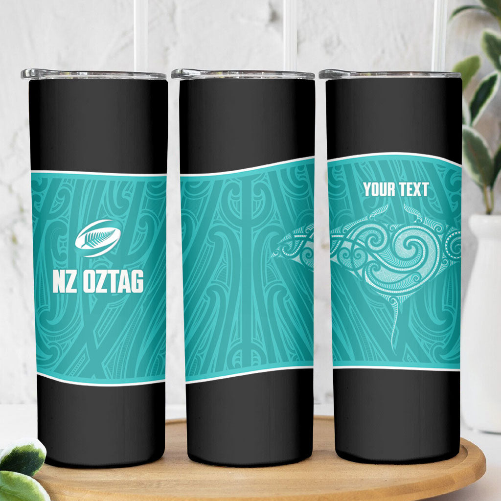 Custom New Zealand Stingray Oztag Skinny Tumbler Tag Rugby Maori Pattern Teal Version