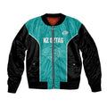 Custom New Zealand Stingray Oztag Sleeve Zip Bomber Jacket Tag Rugby Maori Pattern Teal Version