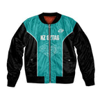 Custom New Zealand Stingray Oztag Sleeve Zip Bomber Jacket Tag Rugby Maori Pattern Teal Version