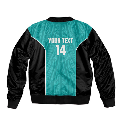 Custom New Zealand Stingray Oztag Sleeve Zip Bomber Jacket Tag Rugby Maori Pattern Teal Version