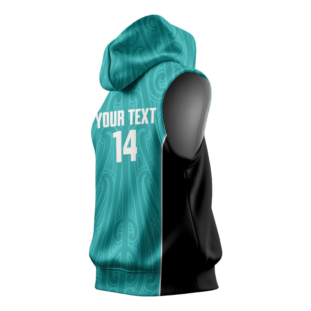 Custom New Zealand Stingray Oztag Sleeveless Hoodie Tag Rugby Maori Pattern Teal Version