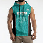 Custom New Zealand Stingray Oztag Sleeveless Hoodie Tag Rugby Maori Pattern Teal Version