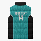 Custom New Zealand Stingray Oztag Sleeveless Puffer Jacket Tag Rugby Maori Pattern Teal Version