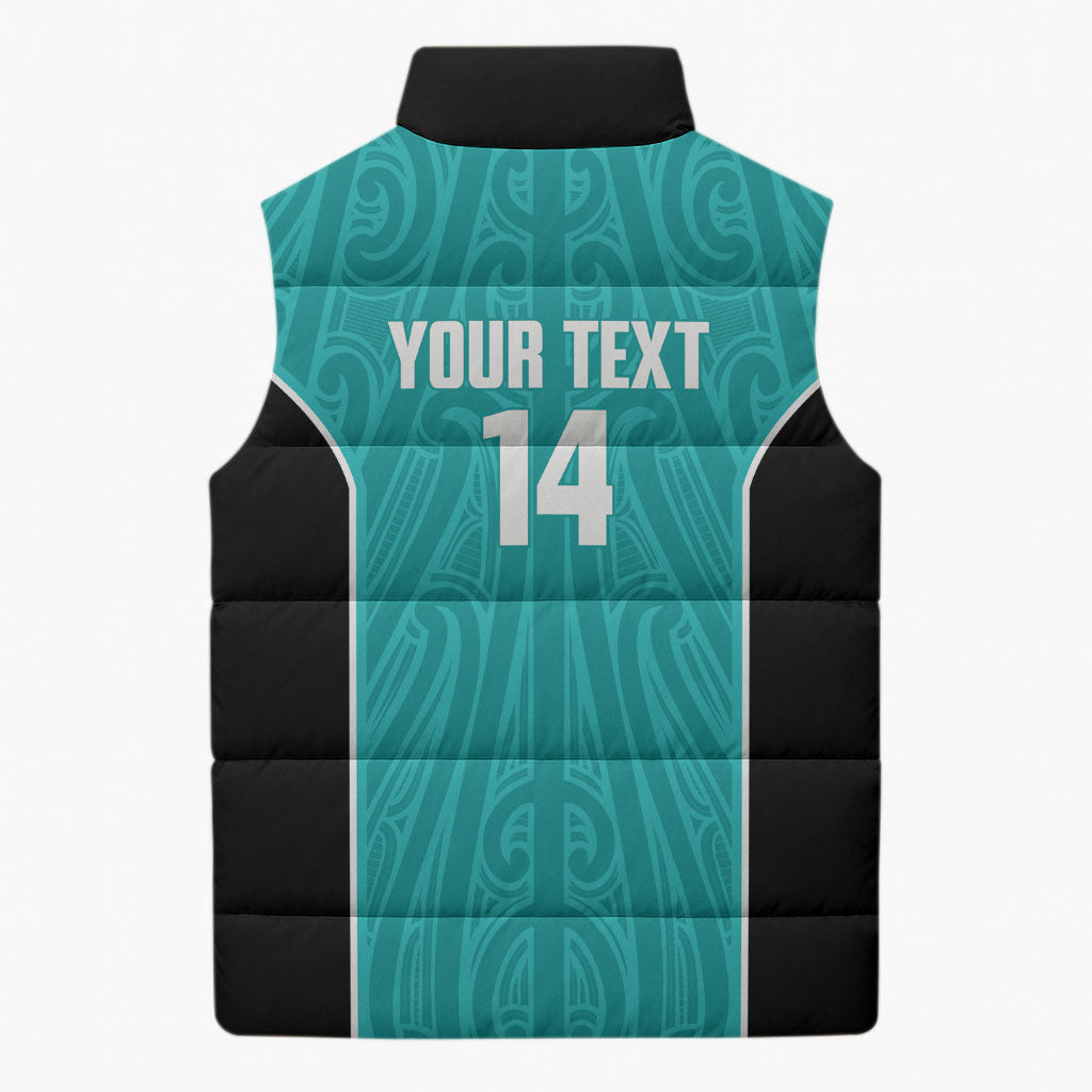 Custom New Zealand Stingray Oztag Sleeveless Puffer Jacket Tag Rugby Maori Pattern Teal Version