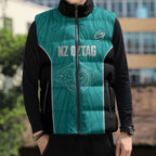 Custom New Zealand Stingray Oztag Sleeveless Puffer Jacket Tag Rugby Maori Pattern Teal Version