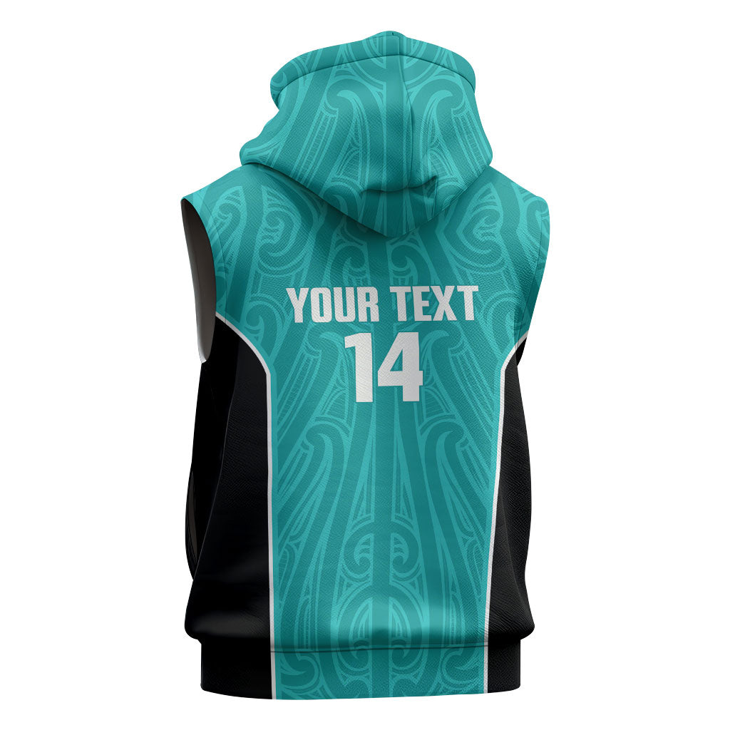Custom New Zealand Stingray Oztag Sleeveless Zip Hoodie Tag Rugby Maori Pattern Teal Version