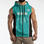 Custom New Zealand Stingray Oztag Sleeveless Zip Hoodie Tag Rugby Maori Pattern Teal Version