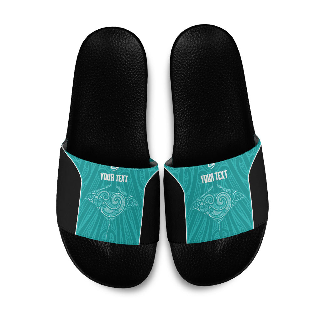 Custom New Zealand Stingray Oztag Slide Sandals Tag Rugby Maori Pattern Teal Version