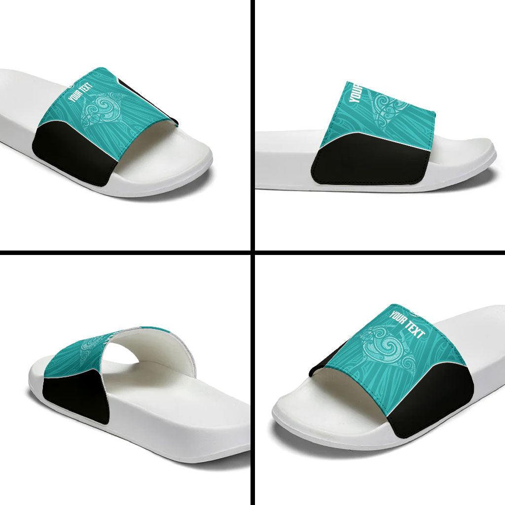 Custom New Zealand Stingray Oztag Slide Sandals Tag Rugby Maori Pattern Teal Version