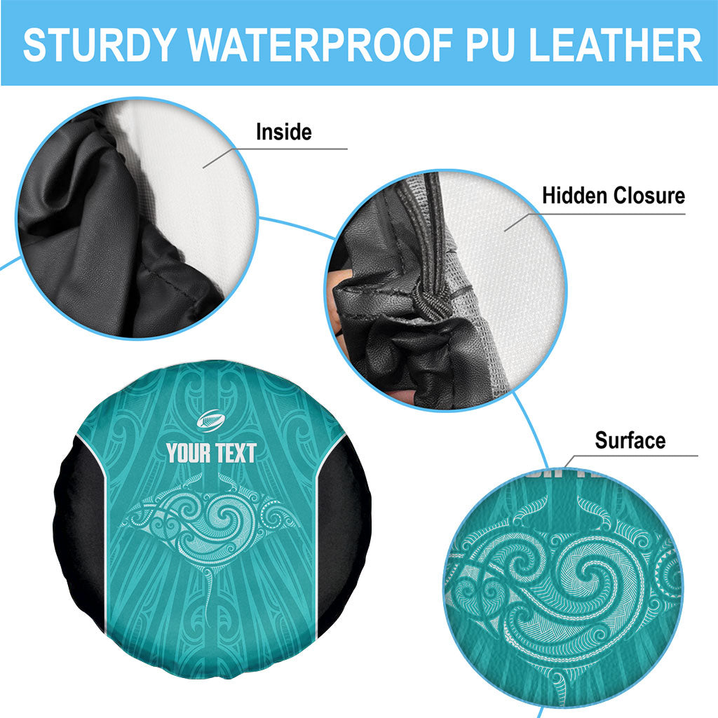 Custom New Zealand Stingray Oztag Spare Tire Cover Tag Rugby Maori Pattern Teal Version
