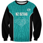 Custom New Zealand Stingray Oztag Sweatshirt Tag Rugby Maori Pattern Teal Version