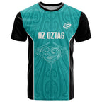 Custom New Zealand Stingray Oztag T Shirt Tag Rugby Maori Pattern Teal Version