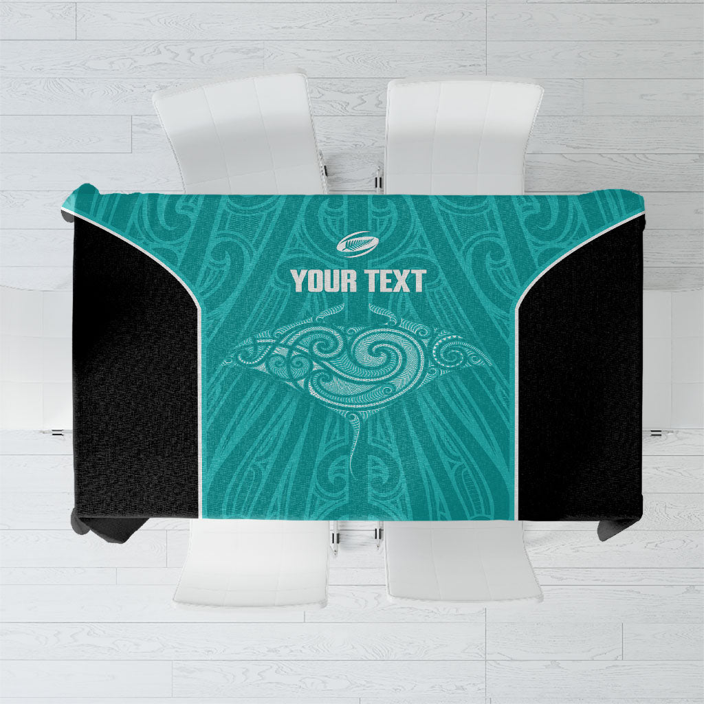 Custom New Zealand Stingray Oztag Tablecloth Tag Rugby Maori Pattern Teal Version