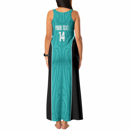 Custom New Zealand Stingray Oztag Tank Maxi Dress Tag Rugby Maori Pattern Teal Version